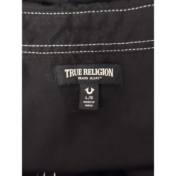 True Religion Big T Western Shirt Large Mens Black Pearl Snap Long Sleeve - Picture 7 of 9